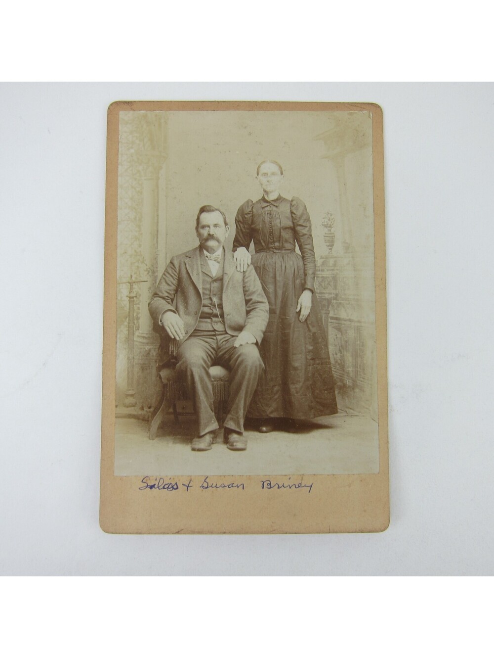Cabinet Card Photograph Man & Woman Silas & Susan Briney Darke Co Ohio Antique